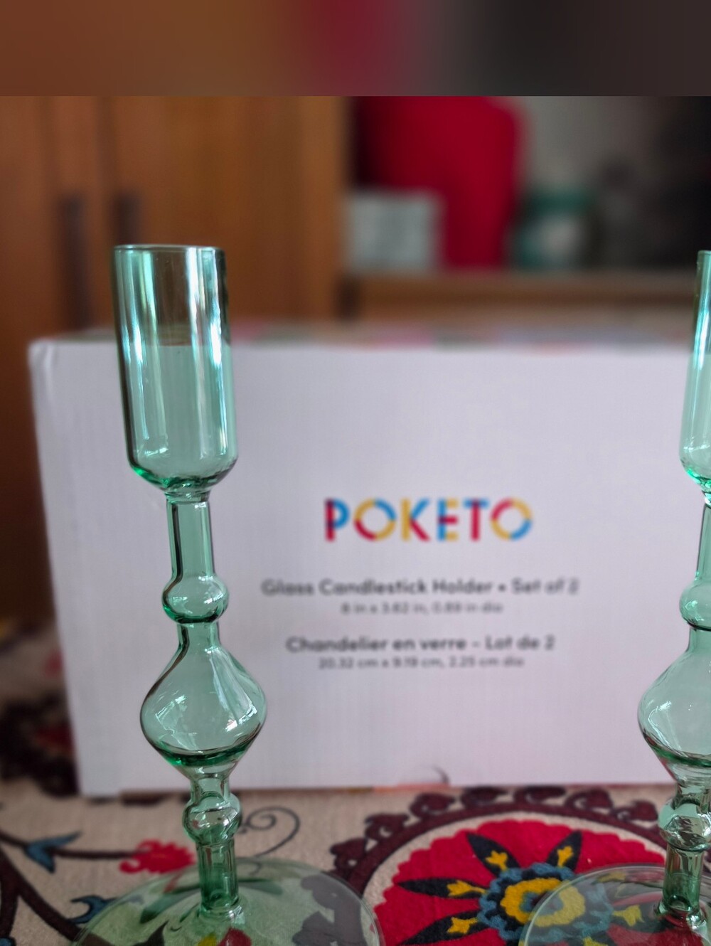 Poketo Green Glass Candlestick Holders - Set of 2